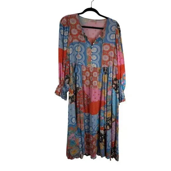 knee length dresses for ladies Baltic Born Womens Spell Boho Midi Dress | Blue + Peach Floral